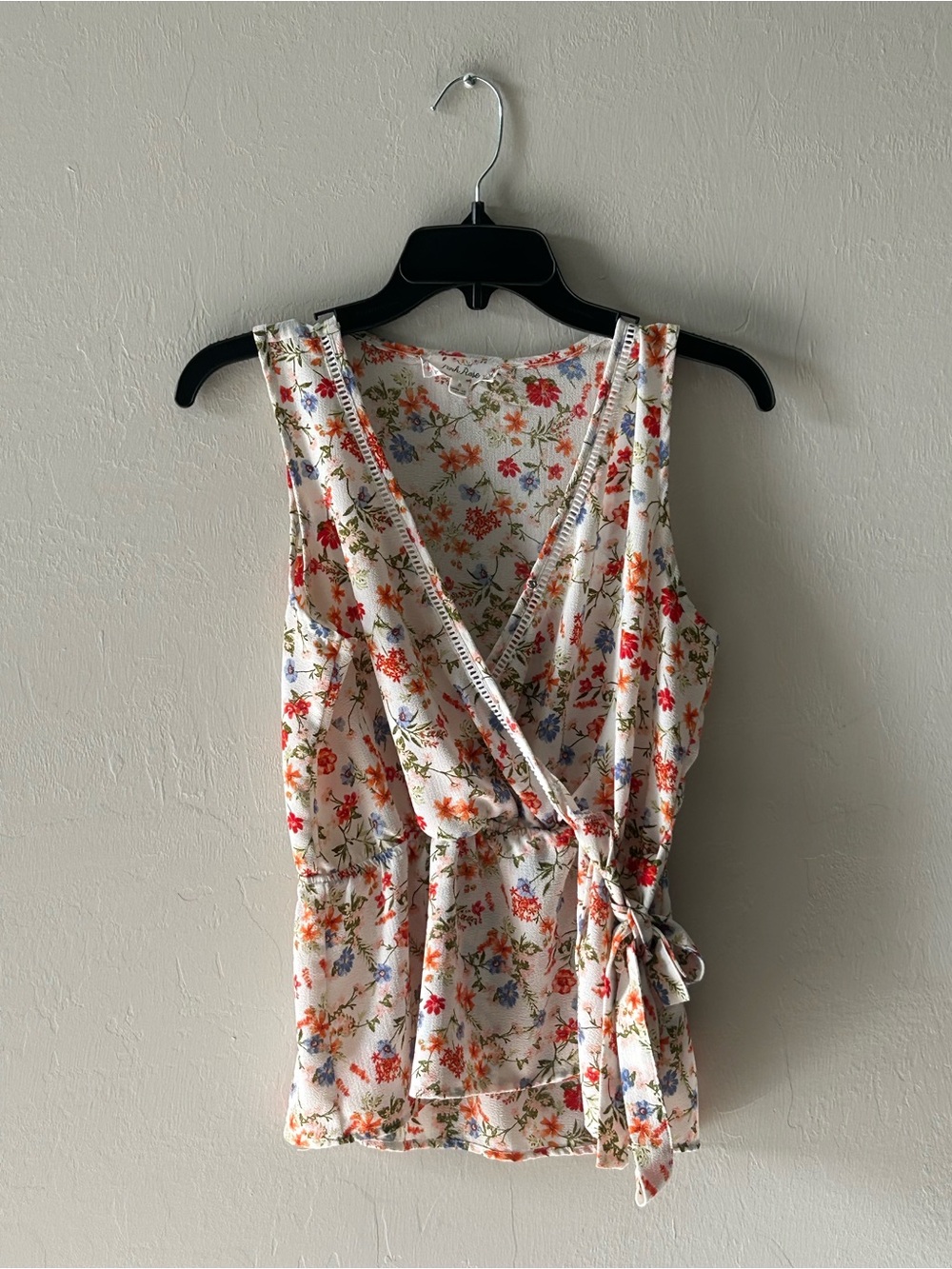 Pink Rose Women's Size S Sleeveless Floral Surplice Wrap Style Peplum Top